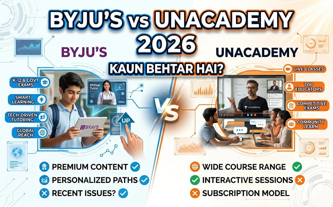 BYJU'S vs Unacademy 2026 — Kaun Behtar Hai?
